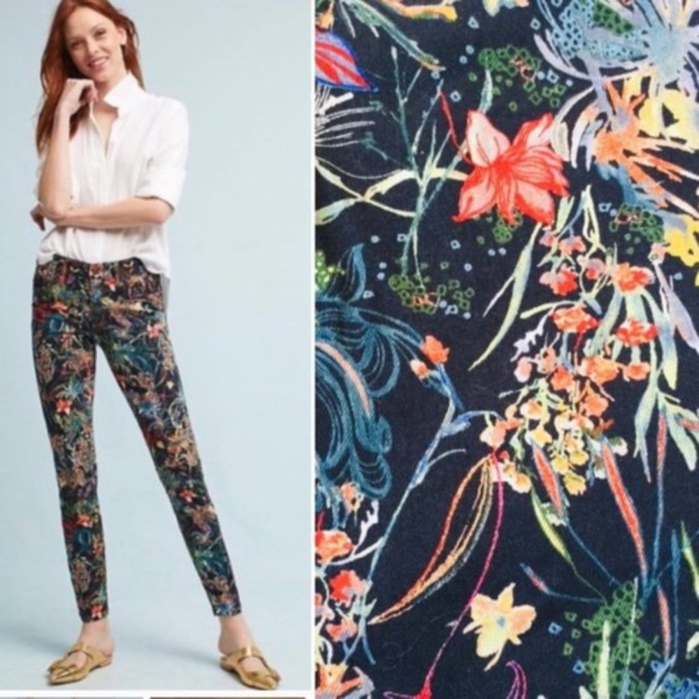 Pilcro & Letterpress Floral Mid Rise Skinny Jeans